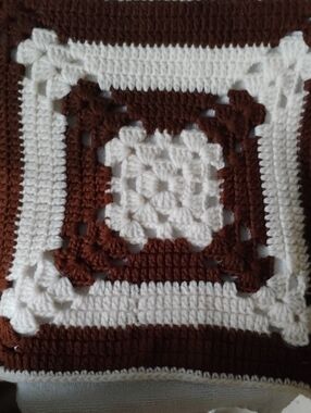 Handmade Crochet Decorative Pillow Cover - Brown and White